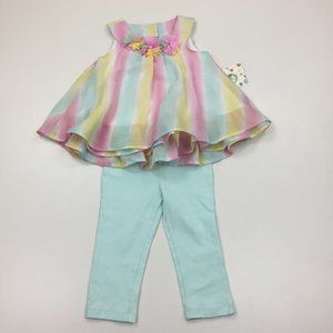 NWT Girls LITTLE ME Multi-Colored Floral Applique Chiffon Tunic Top & Pant Set